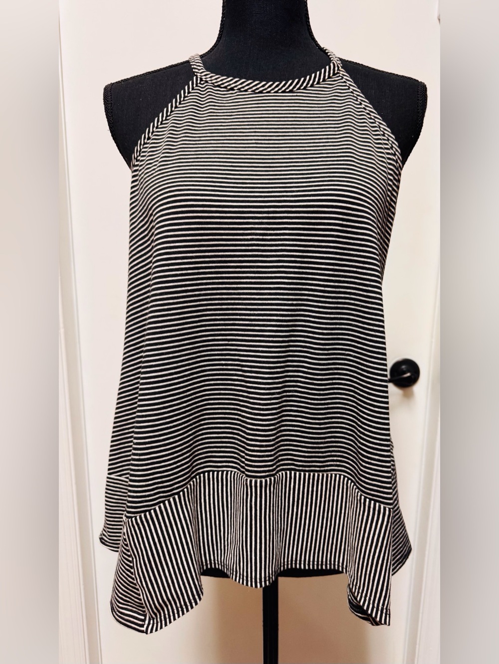 American City Wear Black and White Striped Halter Neck Tank Top